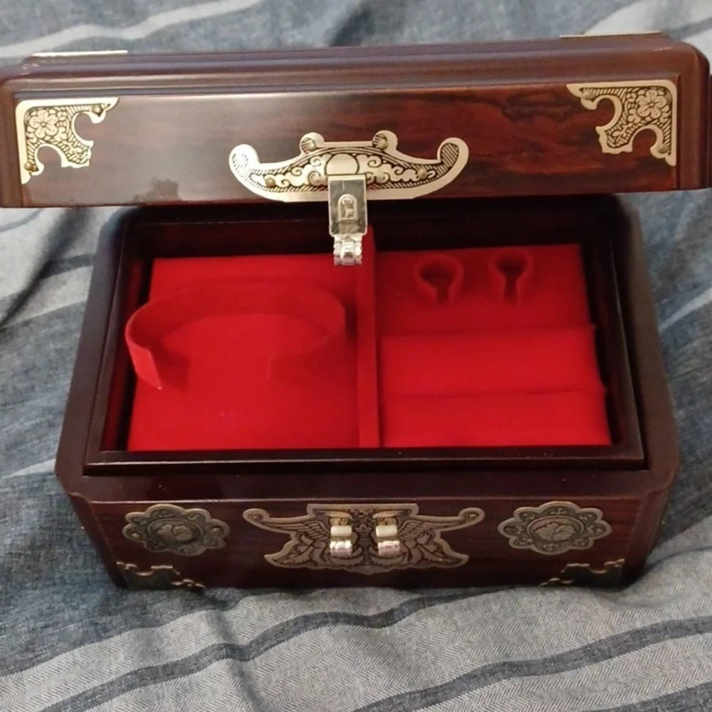 Vintage Cherry Wooden lacquer Jewelry Box Korean